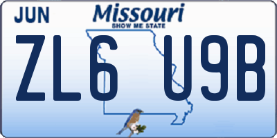 MO license plate ZL6U9B