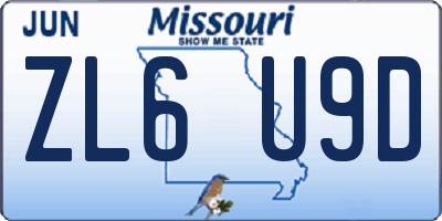 MO license plate ZL6U9D