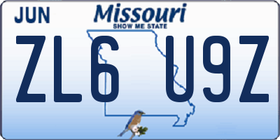 MO license plate ZL6U9Z