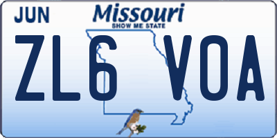 MO license plate ZL6V0A