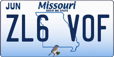 MO license plate ZL6V0F