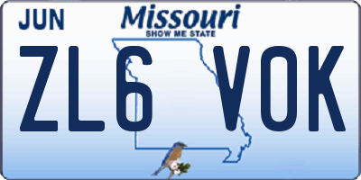 MO license plate ZL6V0K