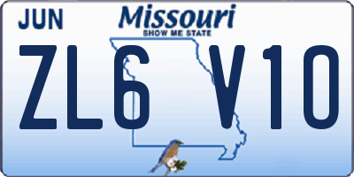 MO license plate ZL6V1O