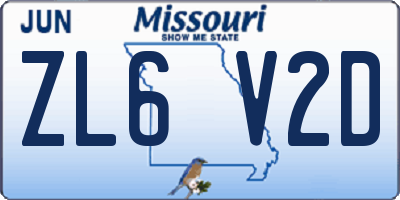 MO license plate ZL6V2D