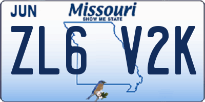 MO license plate ZL6V2K