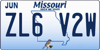 MO license plate ZL6V2W