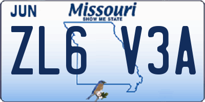 MO license plate ZL6V3A