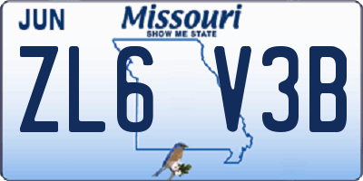 MO license plate ZL6V3B