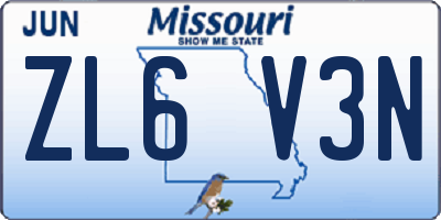 MO license plate ZL6V3N