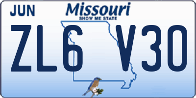 MO license plate ZL6V3O