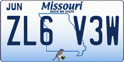 MO license plate ZL6V3W