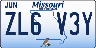 MO license plate ZL6V3Y
