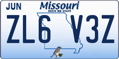 MO license plate ZL6V3Z