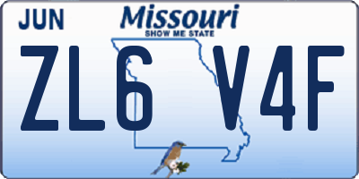 MO license plate ZL6V4F