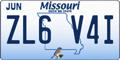 MO license plate ZL6V4I