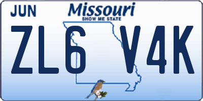 MO license plate ZL6V4K