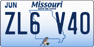 MO license plate ZL6V4O