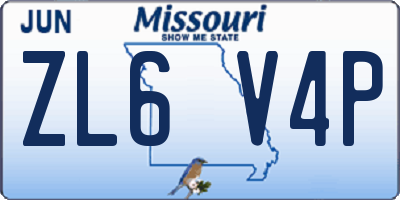 MO license plate ZL6V4P