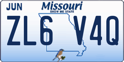 MO license plate ZL6V4Q