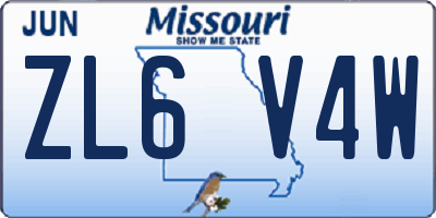 MO license plate ZL6V4W