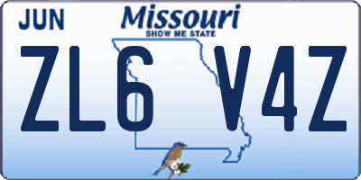 MO license plate ZL6V4Z