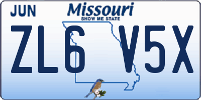 MO license plate ZL6V5X