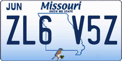 MO license plate ZL6V5Z