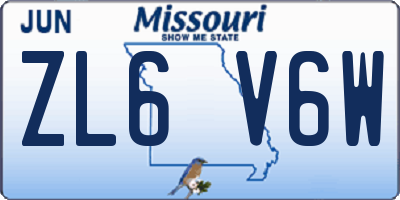 MO license plate ZL6V6W
