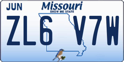 MO license plate ZL6V7W