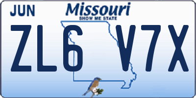 MO license plate ZL6V7X