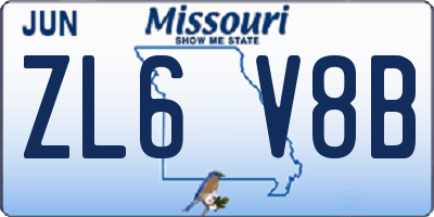 MO license plate ZL6V8B