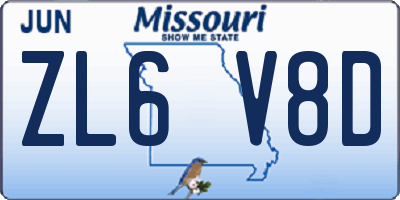 MO license plate ZL6V8D