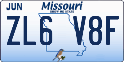 MO license plate ZL6V8F