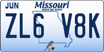 MO license plate ZL6V8K