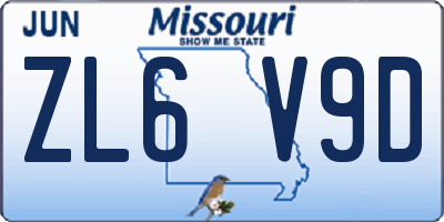 MO license plate ZL6V9D