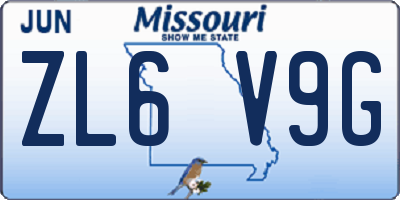 MO license plate ZL6V9G
