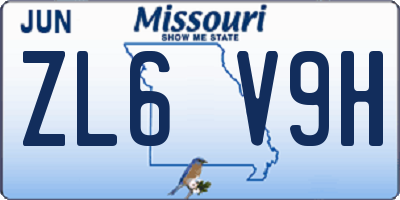 MO license plate ZL6V9H