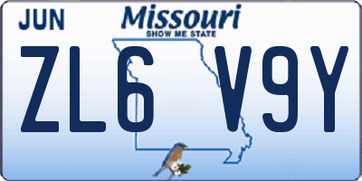 MO license plate ZL6V9Y
