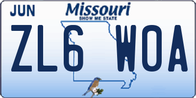 MO license plate ZL6W0A