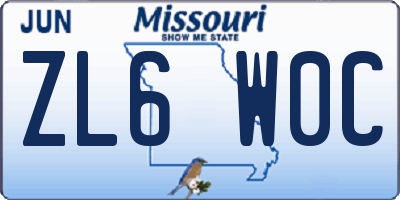 MO license plate ZL6W0C