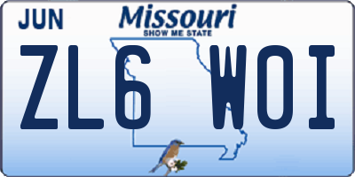 MO license plate ZL6W0I