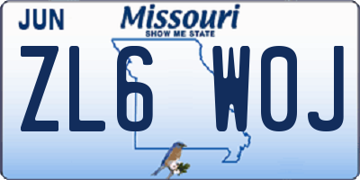 MO license plate ZL6W0J
