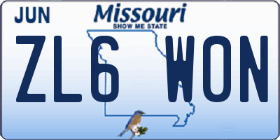 MO license plate ZL6W0N
