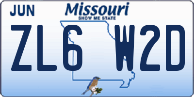 MO license plate ZL6W2D