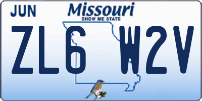 MO license plate ZL6W2V