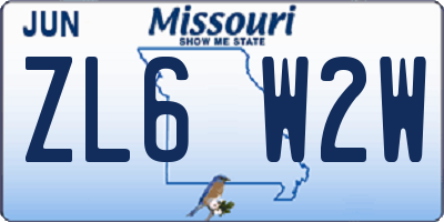 MO license plate ZL6W2W