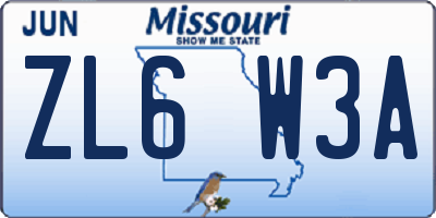 MO license plate ZL6W3A