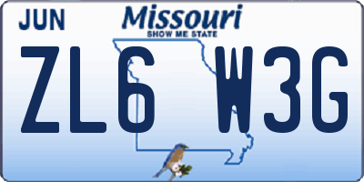 MO license plate ZL6W3G