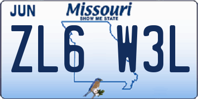 MO license plate ZL6W3L