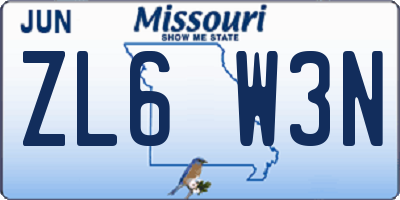 MO license plate ZL6W3N
